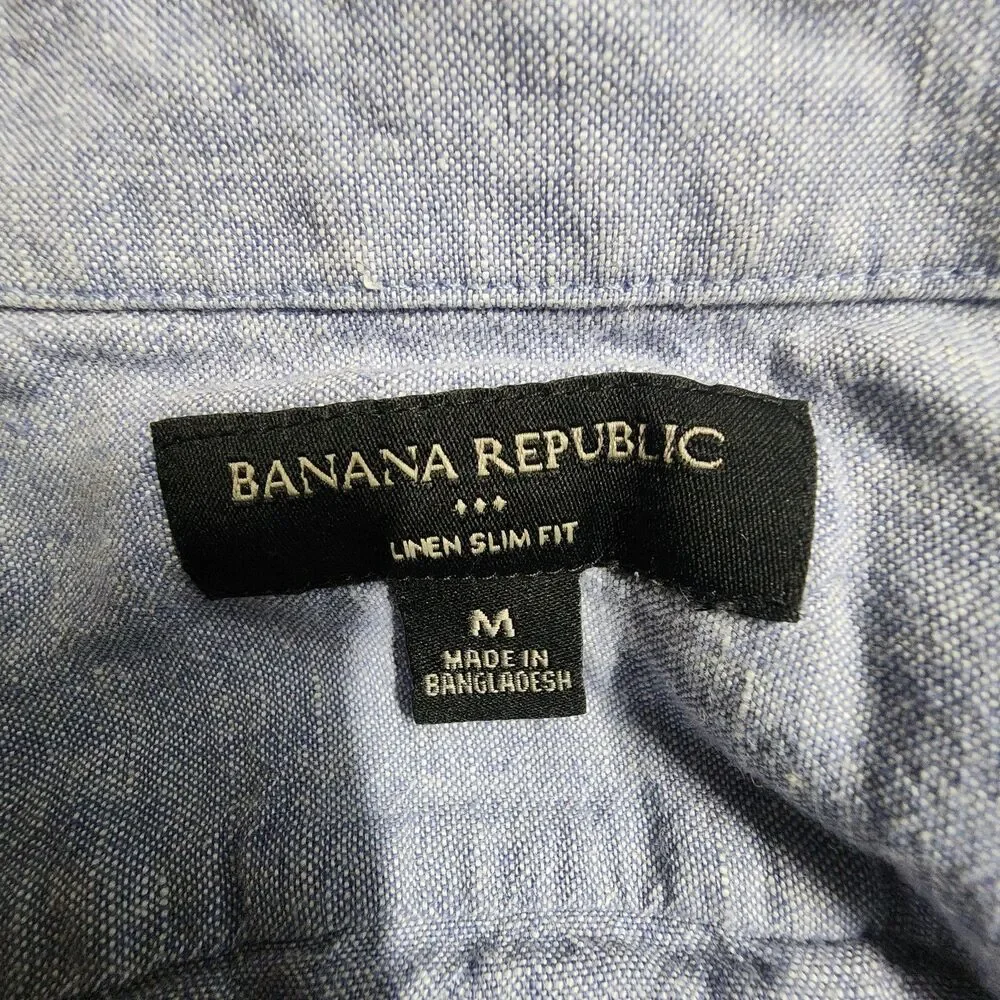Banana Republic Linen Slim Fit Button Up Short Sleeve Men's Shirt Size M